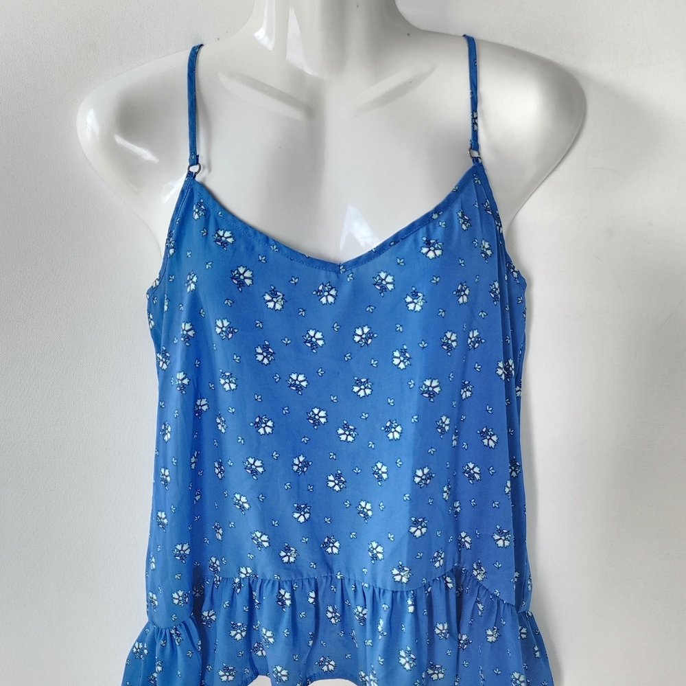 Abercrombie & Fitch Blue Floral Spaghetti Strap Peplum Top Size S